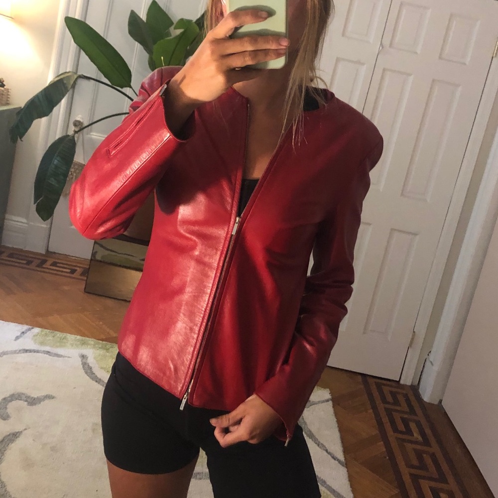 Emporio Armani red leather jacket
